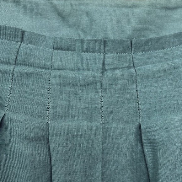 Talbots Floral Embroidered Pleated Skirt 100% Linen Teal Lined Cottagecore Sz 14 - Picture 5 of 13